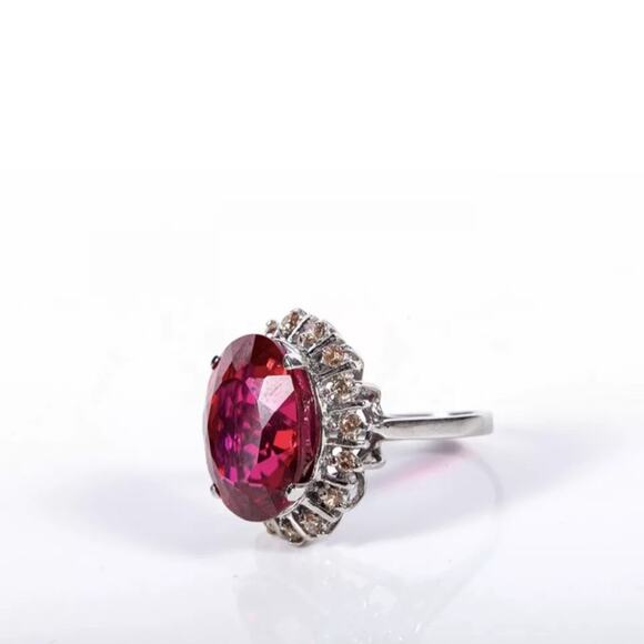 SYNTHETIC RUBY AND CZ STERLING RING SZ 6 1/2 - Picture 3 of 4